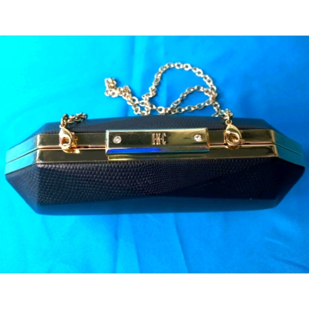 I.N.C. Clutch Hard Case bag Black and Gold